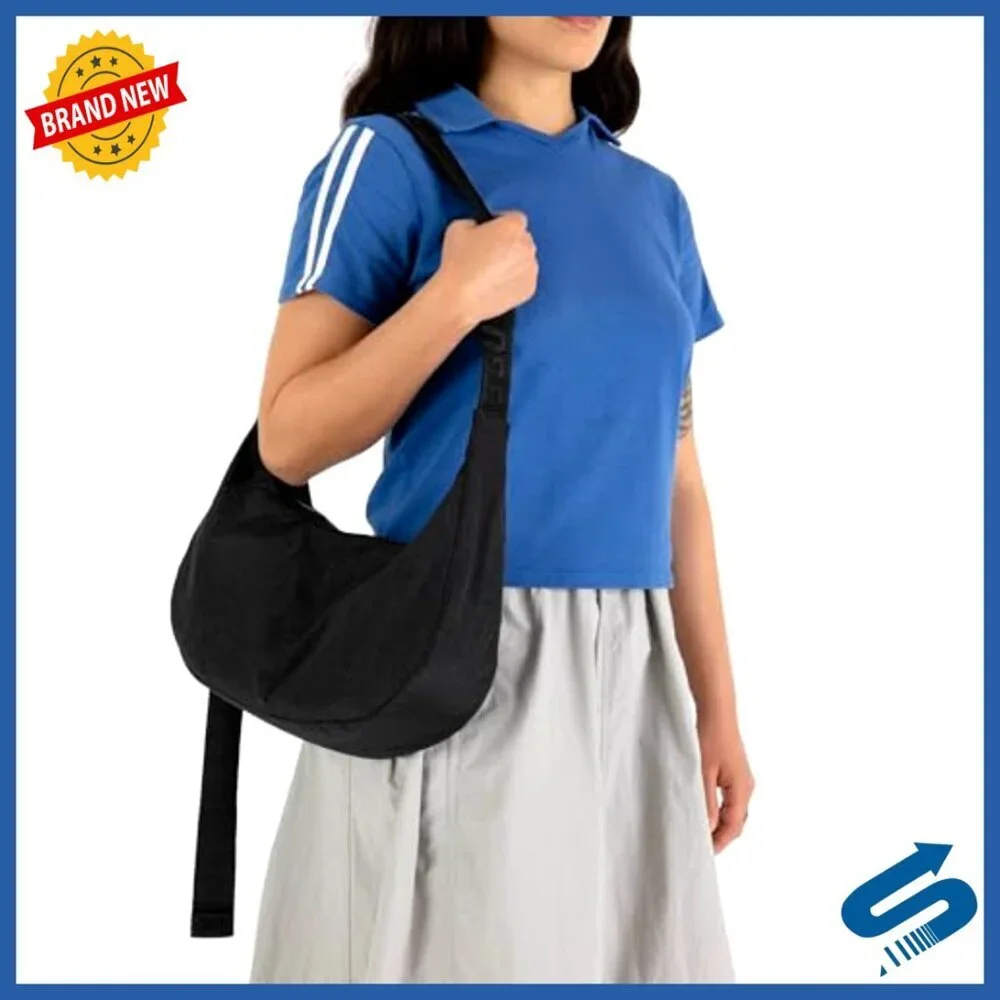 Medium Nylon Crescent Crossbody Bag with Adjustable Strap